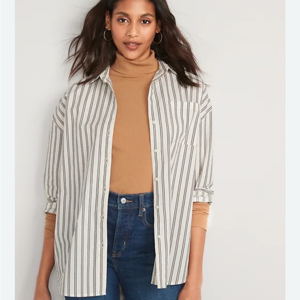 Old Navy Navy Striped Boyfriend Shirt